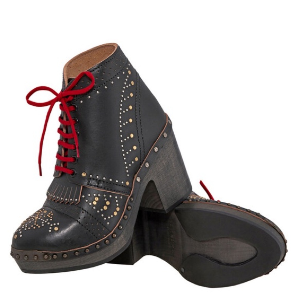 Burberry Black Leather Studded Ankle Boots with Red Laces - Picture 2 of 2